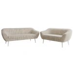 Zestaw PIRS 3+2 - beżowy, sztruks - nóżki,  biały