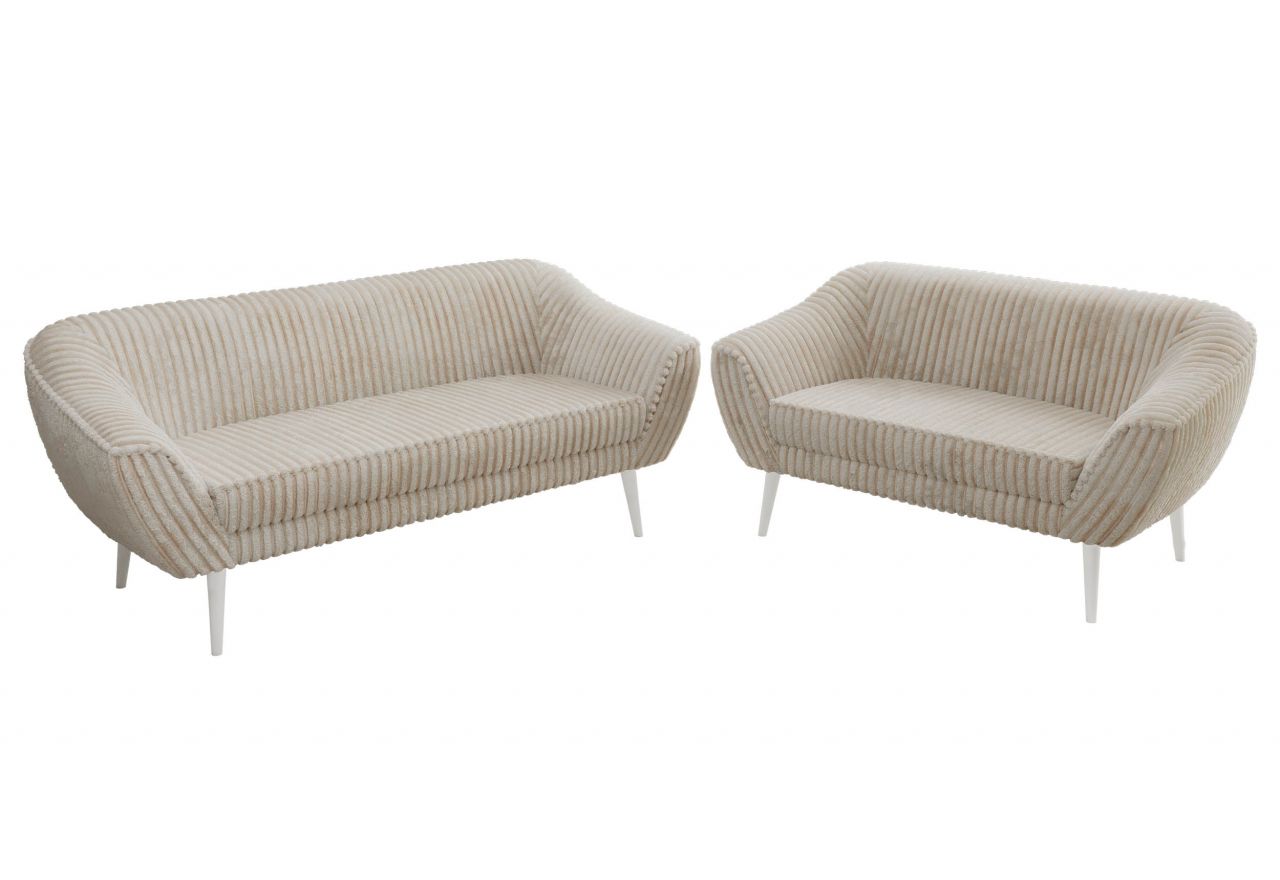 Zestaw PIRS 3+2 - beżowy, sztruks - nóżki,  biały