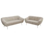 Zestaw PIRS 3+2 - beżowy, sztruks - nóżki,  biały