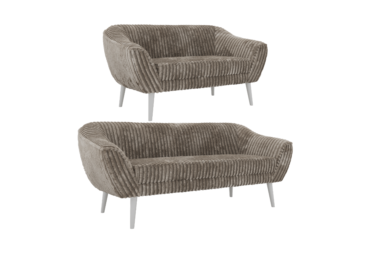 Zestaw PIRS 3+2 - jasnobrązowy, sztruks - nóżki,  biały