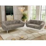 Zestaw PIRS 3+2 - jasnobrązowy, sztruks - nóżki,  biały