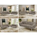 Zestaw PIRS 3+2 - jasnobrązowy, sztruks - nóżki,  biały