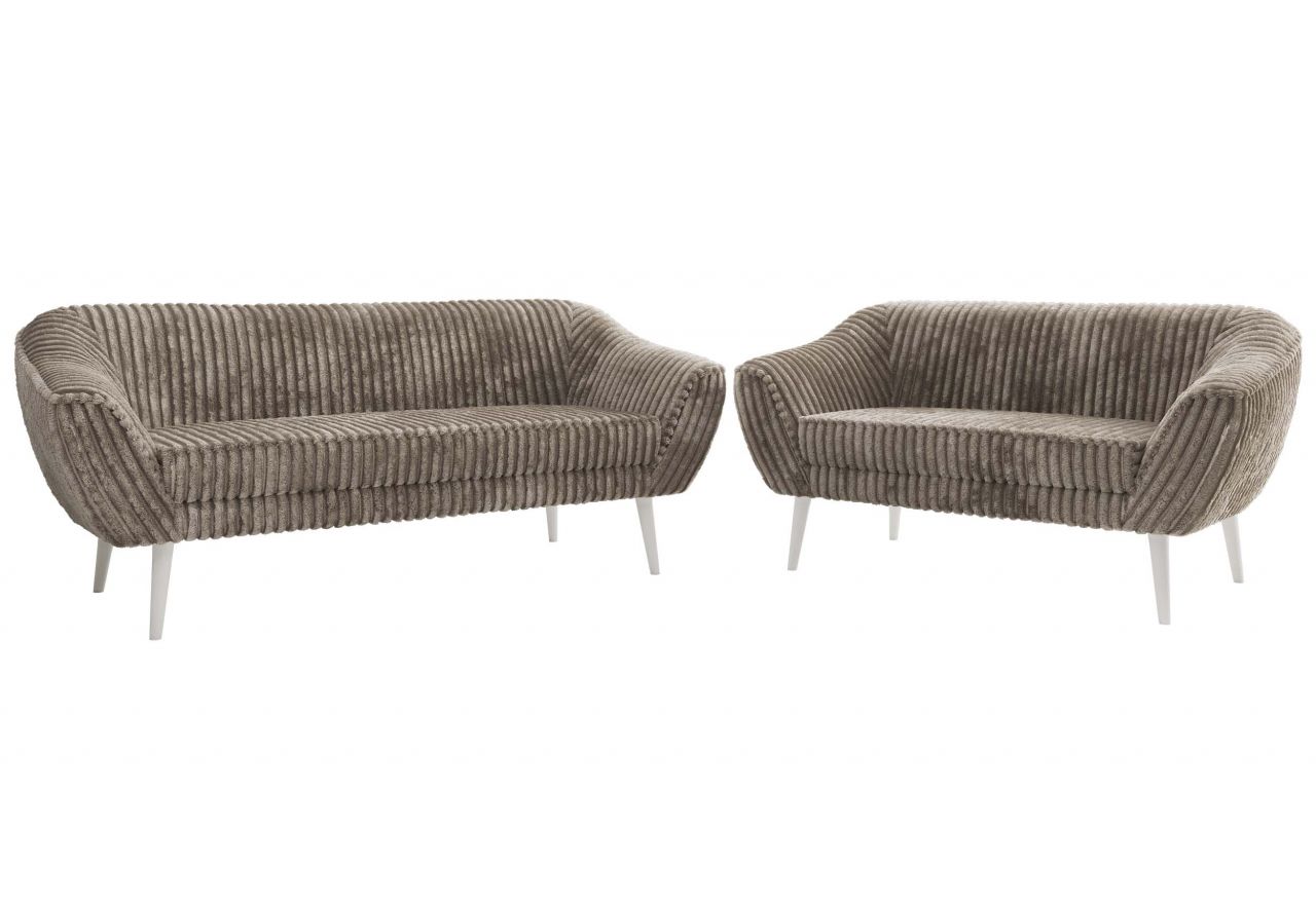 Zestaw PIRS 3+2 - jasnobrązowy, sztruks - nóżki,  biały