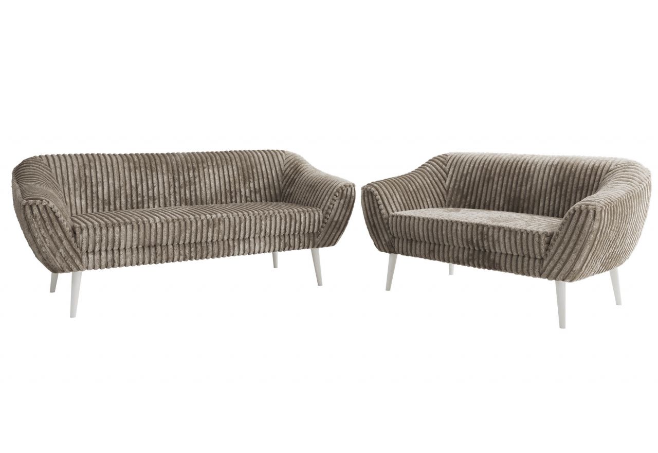 Zestaw PIRS 3+2 - jasnobrązowy, sztruks - nóżki,  biały