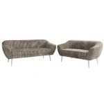 Zestaw PIRS 3+2 - jasnobrązowy, sztruks - nóżki,  biały