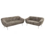 Zestaw PIRS 3+2 - jasnobrązowy, sztruks - nóżki,  biały