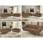 Zestaw PIRS 3+2 - brązowy, sztruks - nóżki,  biały