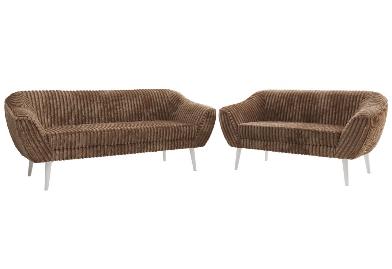 Zestaw PIRS 3+2 - brązowy, sztruks - nóżki,  biały