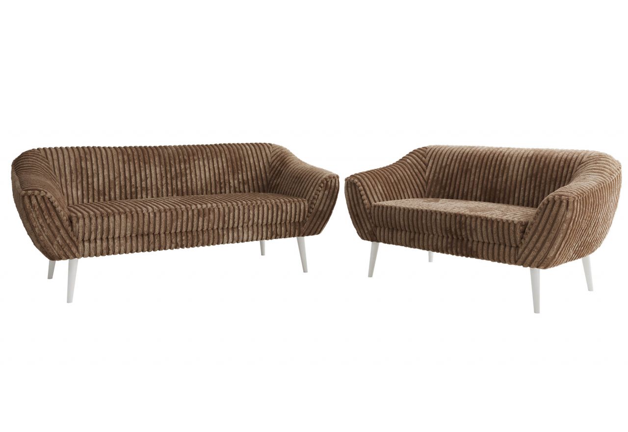 Zestaw PIRS 3+2 - brązowy, sztruks - nóżki,  biały