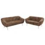 Zestaw PIRS 3+2 - brązowy, sztruks - nóżki,  biały