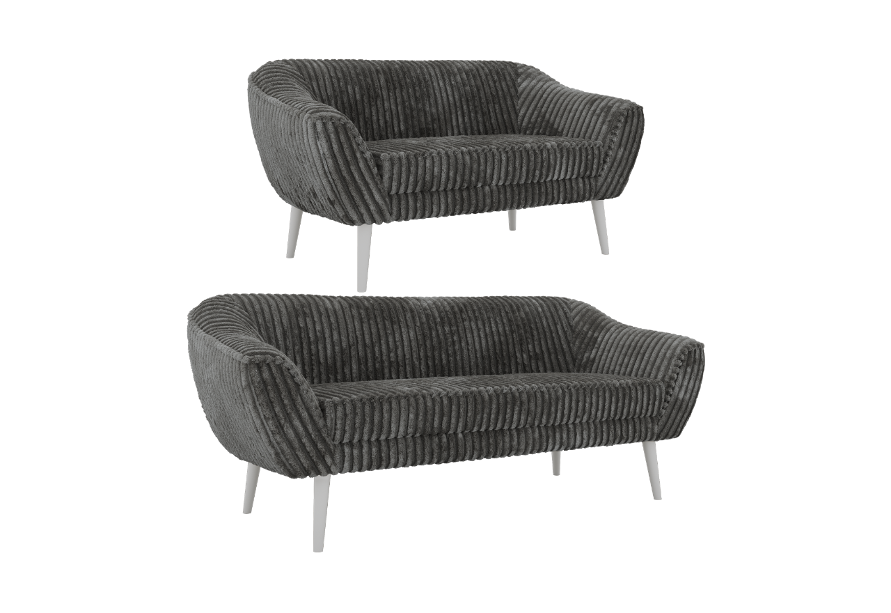 Zestaw PIRS 3+2 - szary, sztruks - nóżki,  biały