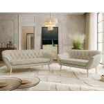 Zestaw PIRS 3+2 - kremowy, welwet - nóżki,  buk