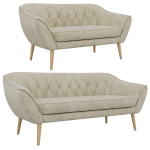 Zestaw PIRS 3+2 - kremowy, welwet - nóżki,  buk