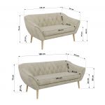 Zestaw PIRS 3+2 - kremowy, welwet - nóżki,  buk