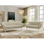 Zestaw PIRS 3+2 - kremowy, welwet - nóżki,  buk