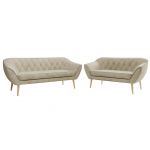 Zestaw PIRS 3+2 - kremowy, welwet - nóżki,  buk