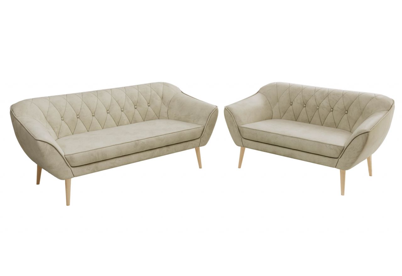 Zestaw PIRS 3+2 - kremowy, welwet - nóżki,  buk