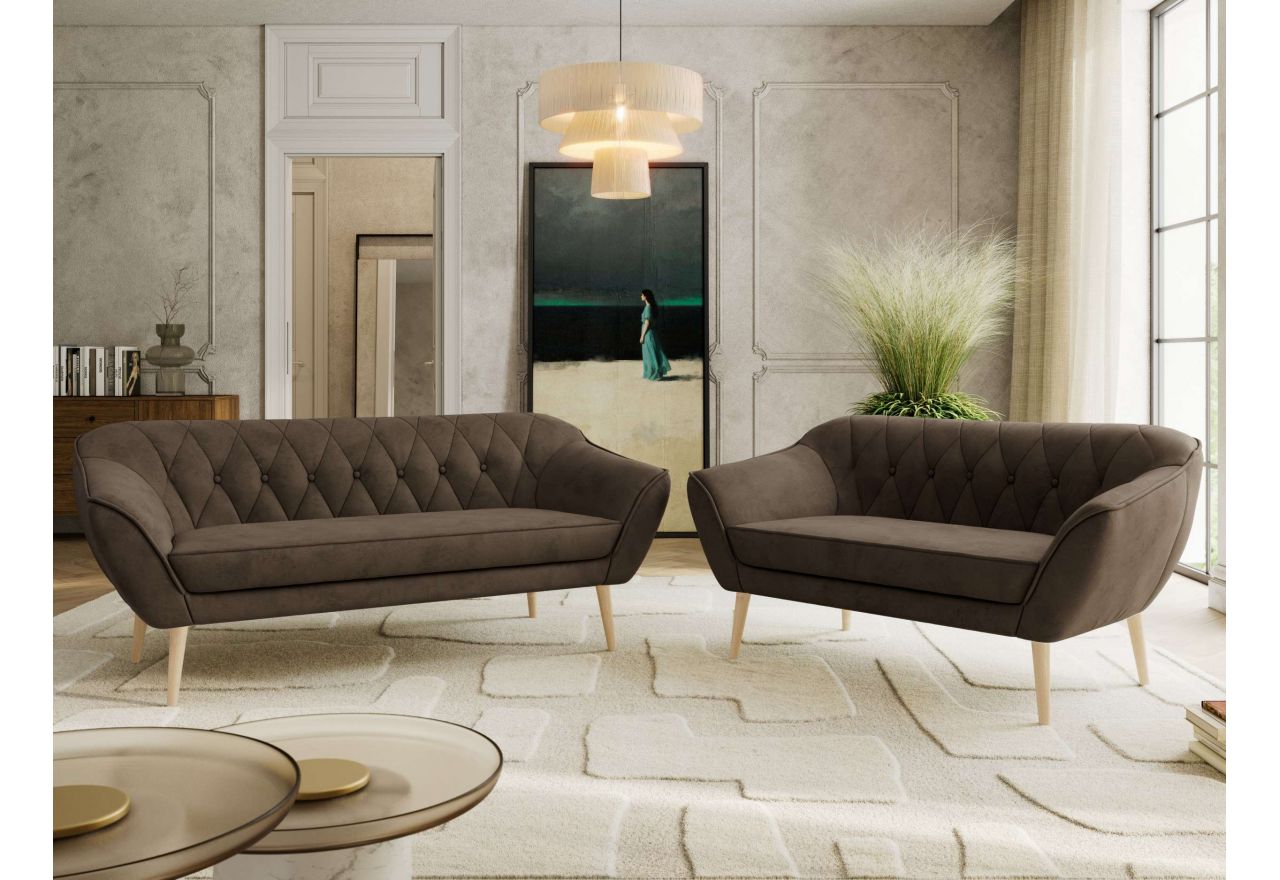 Zestaw PIRS 3+2 - brązowy, welwet - nóżki,  buk