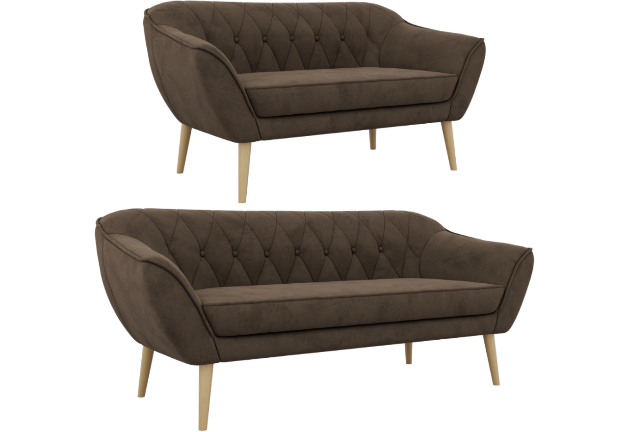 Zestaw PIRS 3+2 - brązowy, welwet - nóżki,  buk