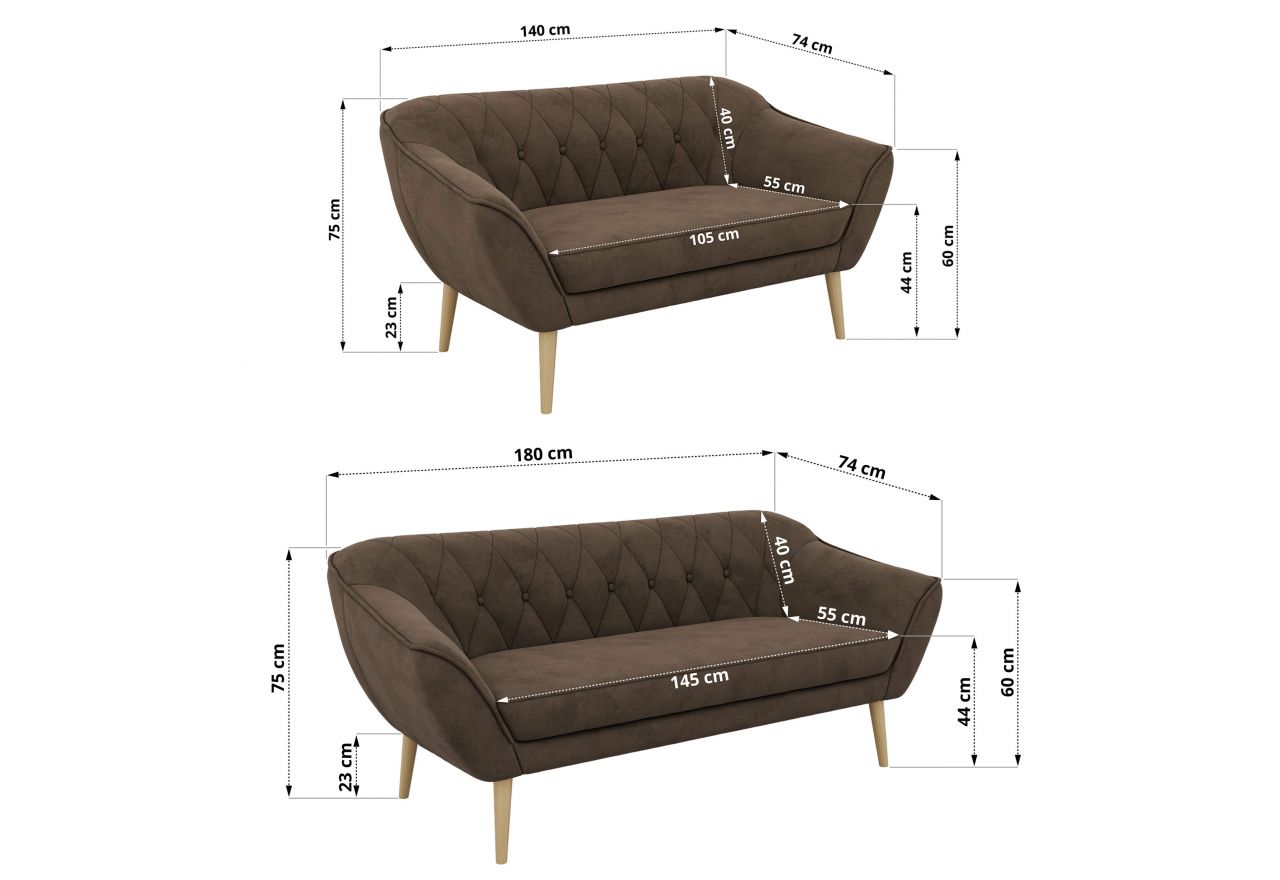 Zestaw PIRS 3+2 - brązowy, welwet - nóżki,  buk