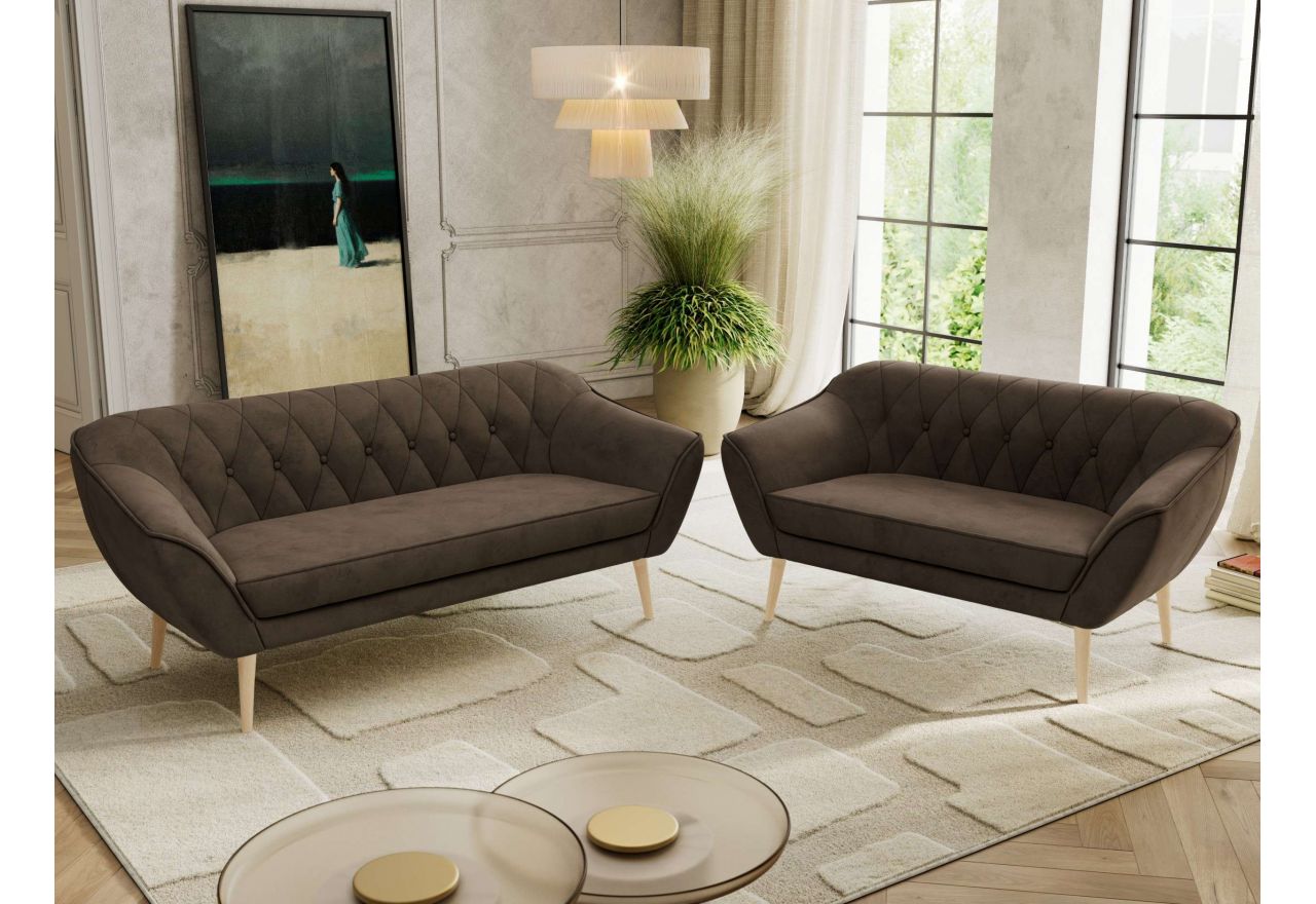 Zestaw PIRS 3+2 - brązowy, welwet - nóżki,  buk