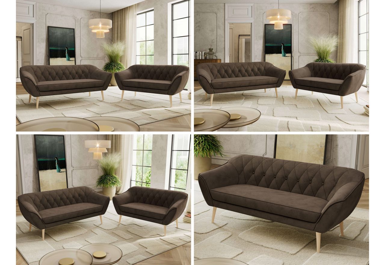 Zestaw PIRS 3+2 - brązowy, welwet - nóżki,  buk