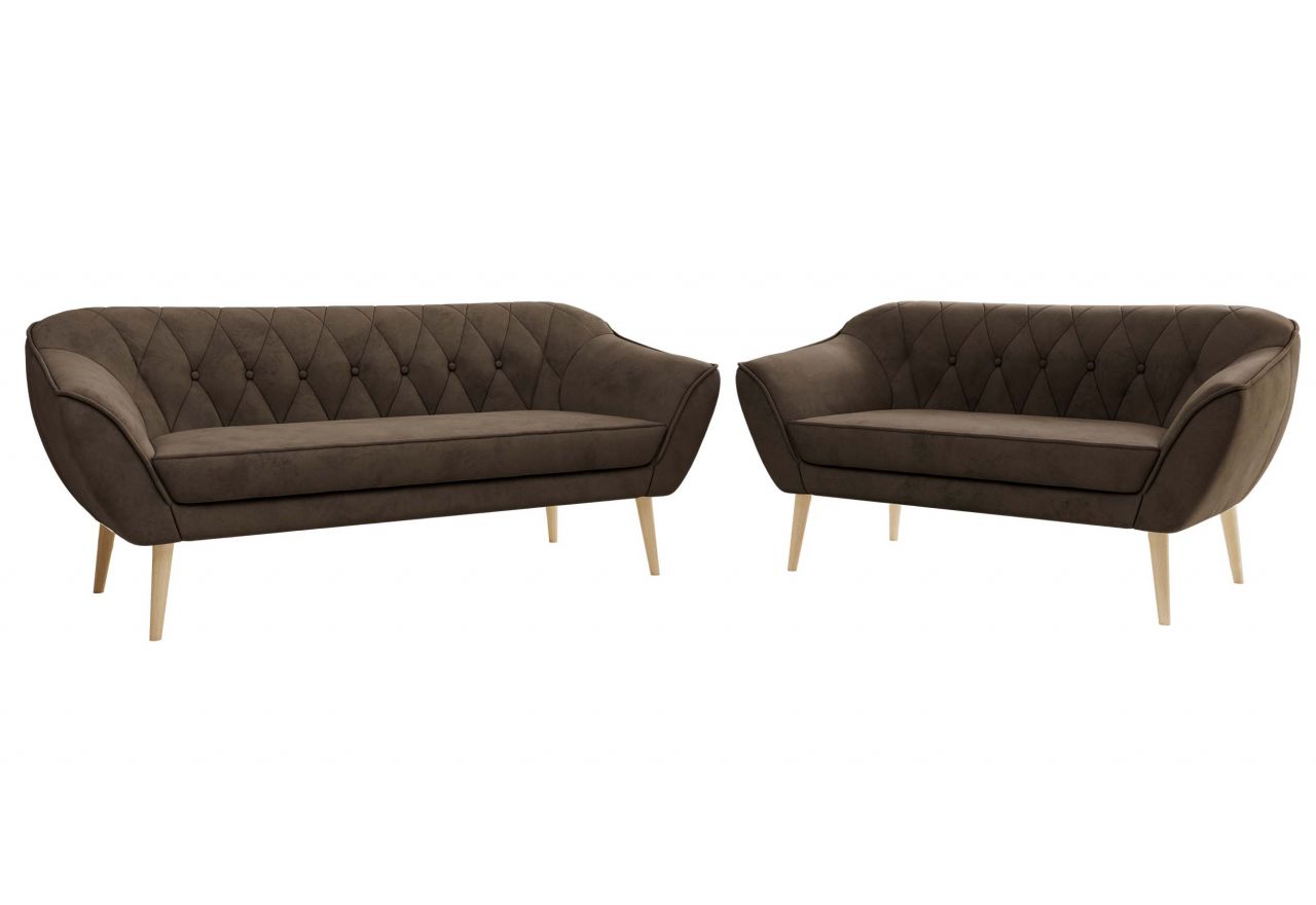 Zestaw PIRS 3+2 - brązowy, welwet - nóżki,  buk