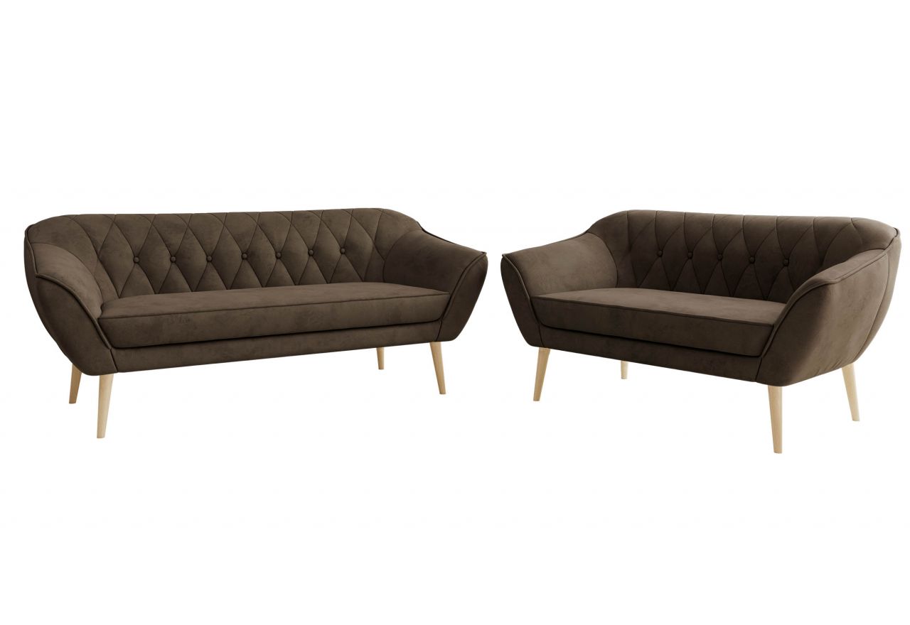 Zestaw PIRS 3+2 - brązowy, welwet - nóżki,  buk