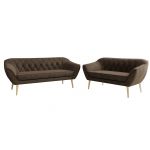 Zestaw PIRS 3+2 - brązowy, welwet - nóżki,  buk