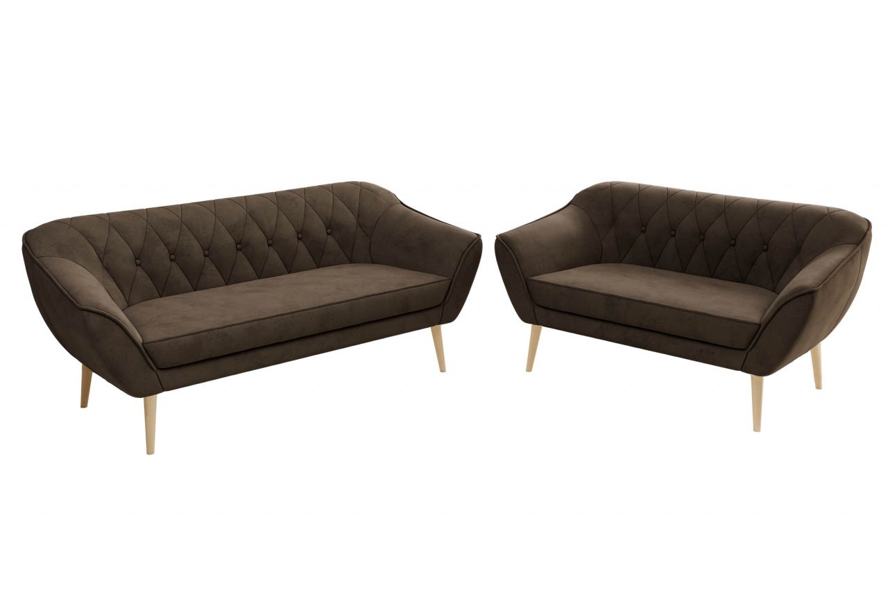 Zestaw PIRS 3+2 - brązowy, welwet - nóżki,  buk