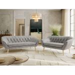 Zestaw PIRS 3+2 - jasnoszary, welwet - nóżki,  buk