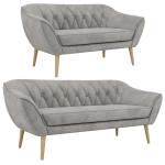 Zestaw PIRS 3+2 - jasnoszary, welwet - nóżki,  buk