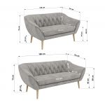 Zestaw PIRS 3+2 - jasnoszary, welwet - nóżki,  buk