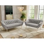 Zestaw PIRS 3+2 - jasnoszary, welwet - nóżki,  buk