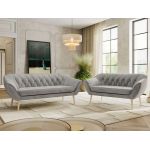 Zestaw PIRS 3+2 - jasnoszary, welwet - nóżki,  buk