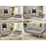 Zestaw PIRS 3+2 - jasnoszary, welwet - nóżki,  buk