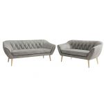 Zestaw PIRS 3+2 - jasnoszary, welwet - nóżki,  buk