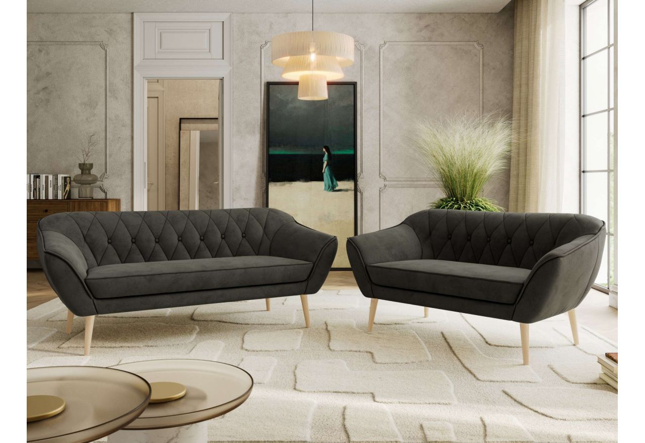 Zestaw PIRS 3+2 - ciemnoszary, welwet - nóżki,  buk