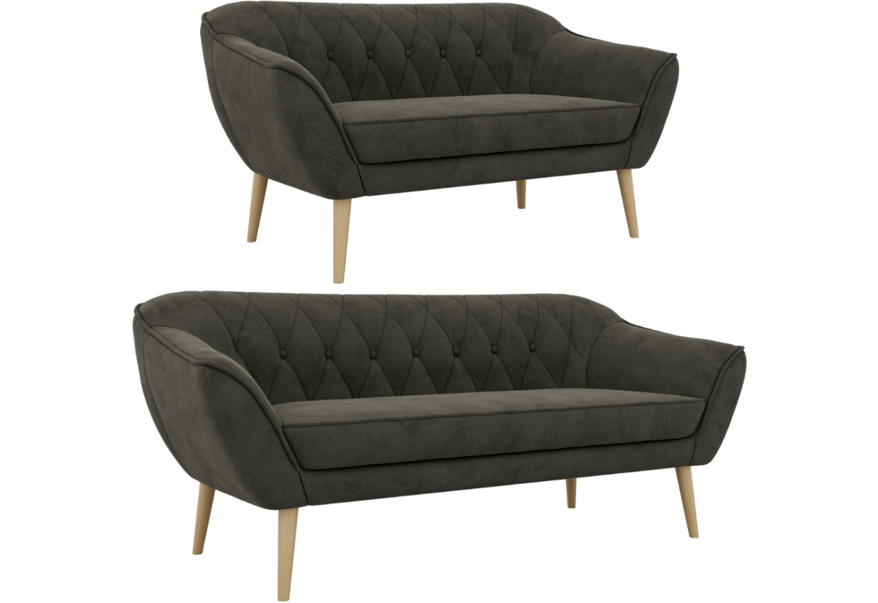 Zestaw PIRS 3+2 - ciemnoszary, welwet - nóżki,  buk