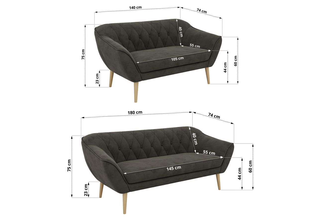 Zestaw PIRS 3+2 - ciemnoszary, welwet - nóżki,  buk