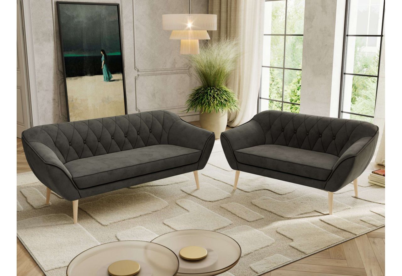 Zestaw PIRS 3+2 - ciemnoszary, welwet - nóżki,  buk