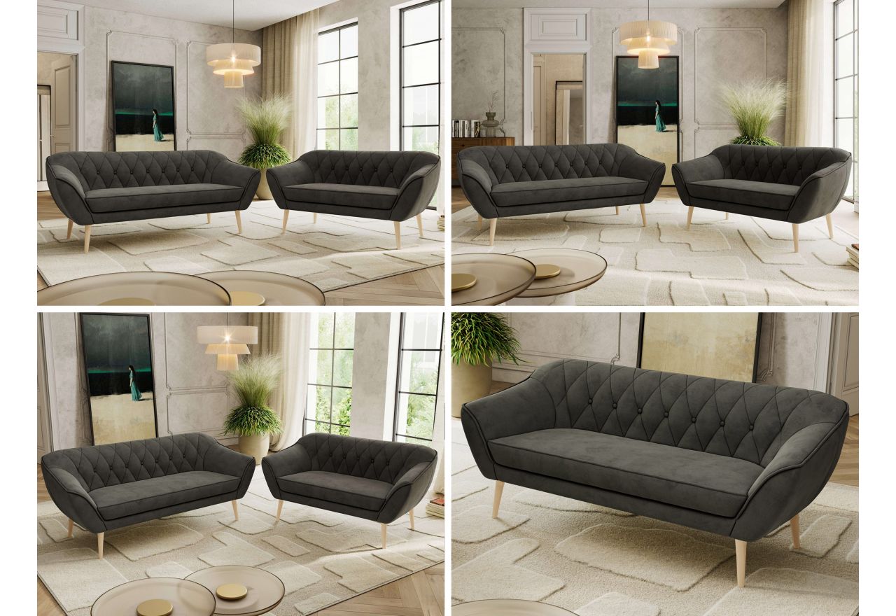 Zestaw PIRS 3+2 - ciemnoszary, welwet - nóżki,  buk