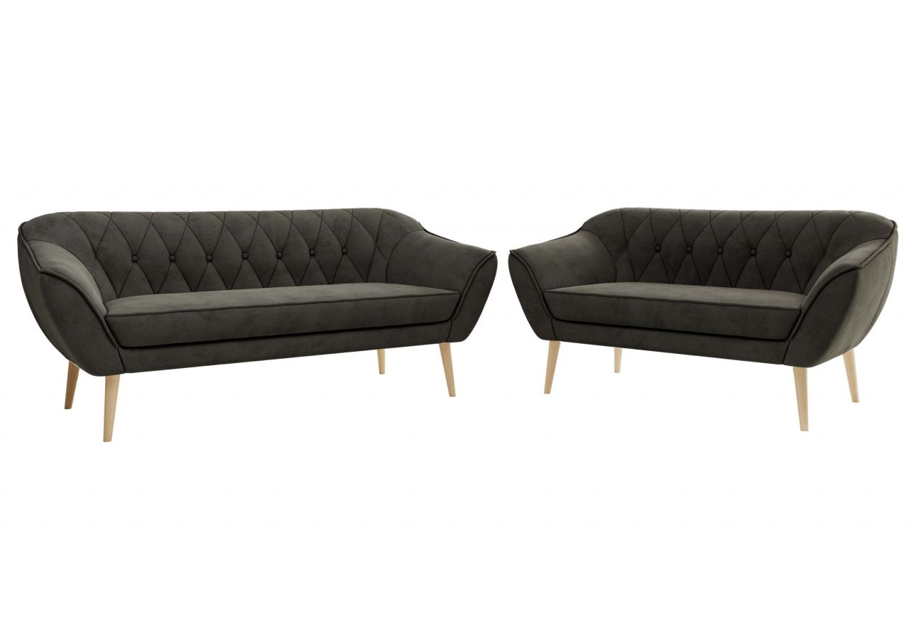 Zestaw PIRS 3+2 - ciemnoszary, welwet - nóżki,  buk