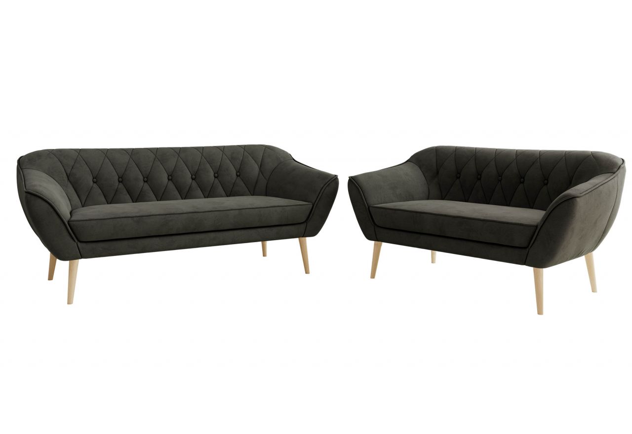 Zestaw PIRS 3+2 - ciemnoszary, welwet - nóżki,  buk