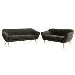 Zestaw PIRS 3+2 - ciemnoszary, welwet - nóżki,  buk