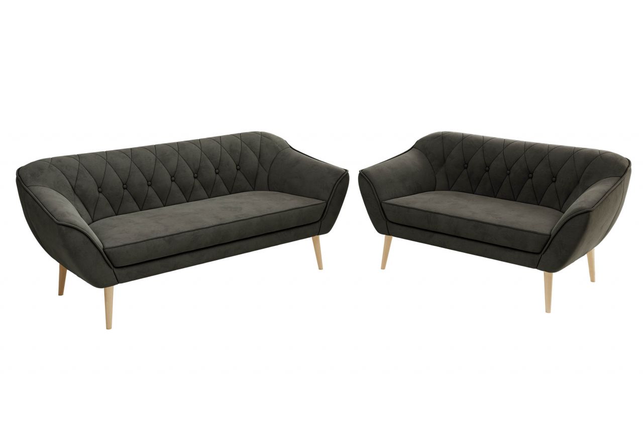 Zestaw PIRS 3+2 - ciemnoszary, welwet - nóżki,  buk