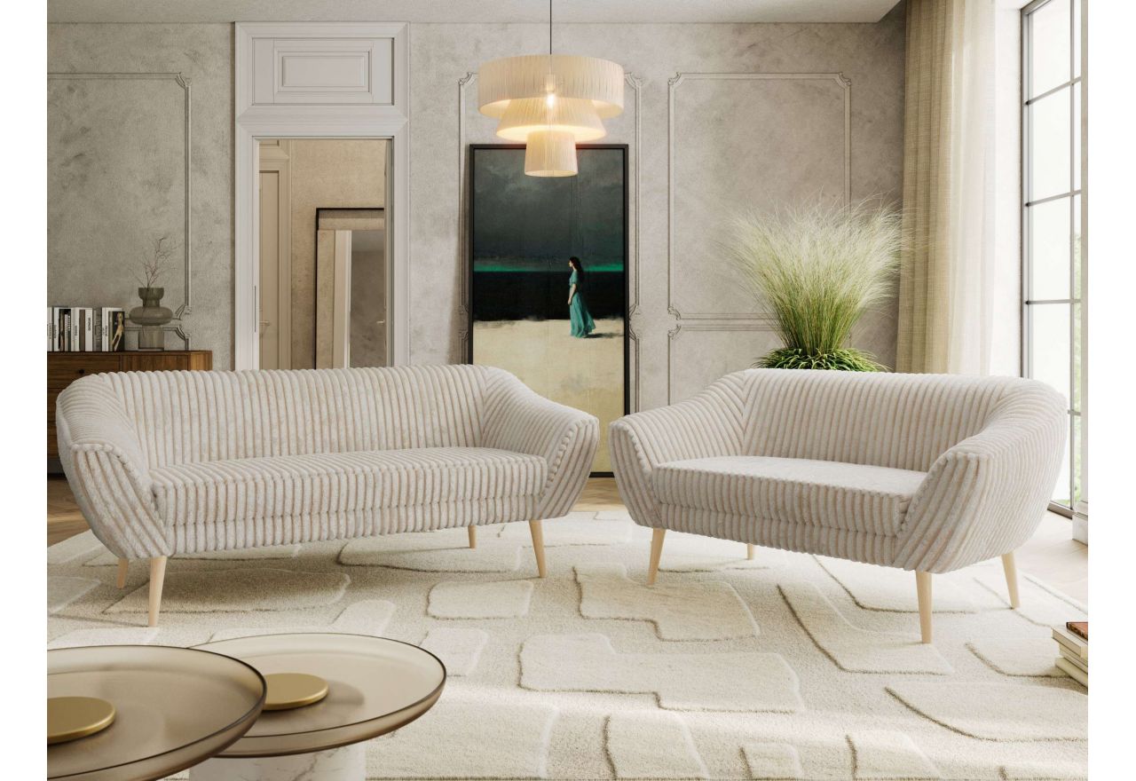 Zestaw PIRS 3+2 - beżowy, sztruks - nóżki,  buk