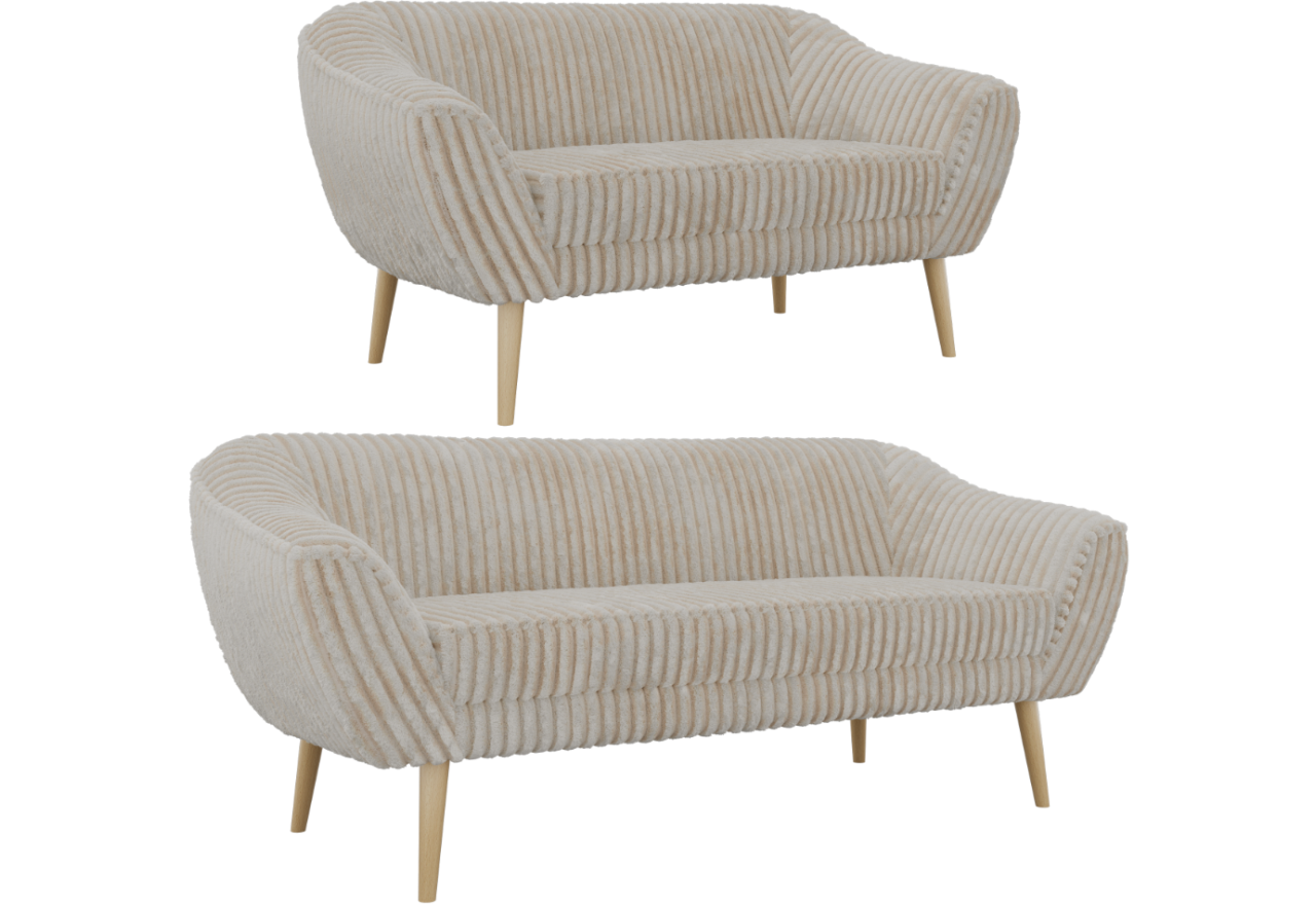 Zestaw PIRS 3+2 - beżowy, sztruks - nóżki,  buk