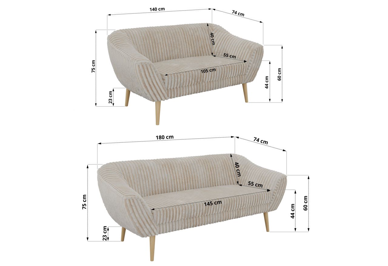 Zestaw PIRS 3+2 - beżowy, sztruks - nóżki,  buk