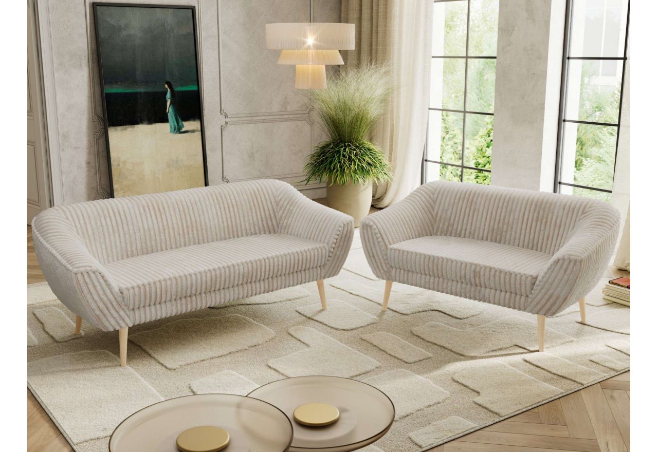 Zestaw PIRS 3+2 - beżowy, sztruks - nóżki,  buk